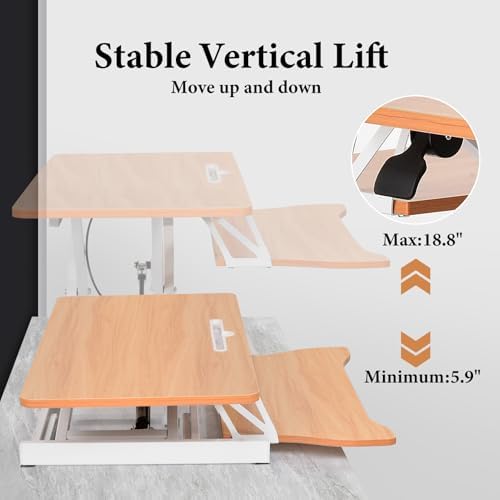 38" Desk Converter, Height Adjustable Sit to Stand Riser, 2 Monitor and Laptop Workstation with Wide Keyboard Tray, Stand Up Home Office Workstation - Rising Desk with Spring Loaded Lift, Log Color