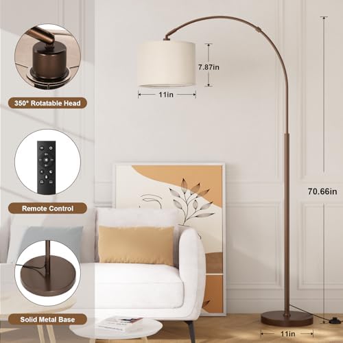 Ambimall Dimmable Arc Floor Lamp with Remote, Color Temp Adjustable, Brown