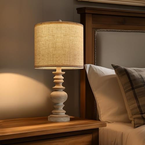 BOBOMOMO Tradition 20" Rustic Table Lamp Set of 2 for Living Room Bedroom Bedside Desk Lamps Bedroom Nightstand Vintage Lamps Linen（Suitable for Decorating Small Areas）