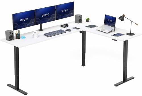 VIVO White 84 x 63 in Corner Standing Desk,DESK-E3CTBW-84