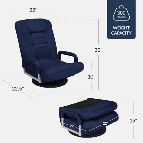 Best Choice Products Swivel Gaming Chair 360 Degree Multipurpose Floor Chair Rocker for TV, Reading, Playing Video Games w/Lumbar Support, Armrest Handles, Adjustable Foldable Backrest - Navy