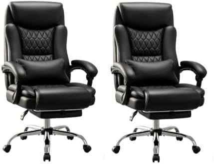 Ergonomic Office Chair Executive PU Leather High Back Office Chair, 400lbs Heavy Duty Reclining Desk Chair with Footrest, Adjustable Lumbar Support, Padded Armrests,Black,2 Pack