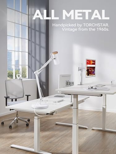 TORCHSTAR Tall Swing Arm Desk Lamp with Wooden Accent, Large Size, White