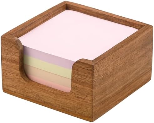 Acacia Wood Sticky Note Holder, 3x3 Post It Note Dispenser with Anti-Slip Pads, Natural Wooden Memo Organizer for Office Home School (3.5“x3.5"x2")