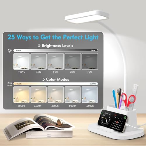 BOHON Desk Lamp for Home Office Desk Light with USB-C Charging Port White