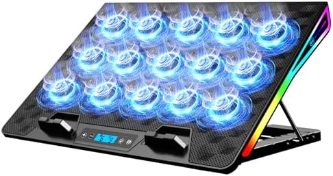 KeiBn Laptop Cooling Pad, Gaming Laptop Fan Cooling Pad with 15 Quiet Fans, RGB Laptop Cooler for 10-17.3 Inch, 4 Height Stands, 2 USB Ports - Blue