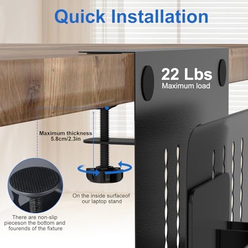 HAMOPY Desk Side Storage, Single-Layer Steel Hanging Desk Organizer with Magnetic Pen Holder, No Drilling Desk Drawer Cable Management Tray, Under Table Laptop Holder for Office, School&Home(Black)