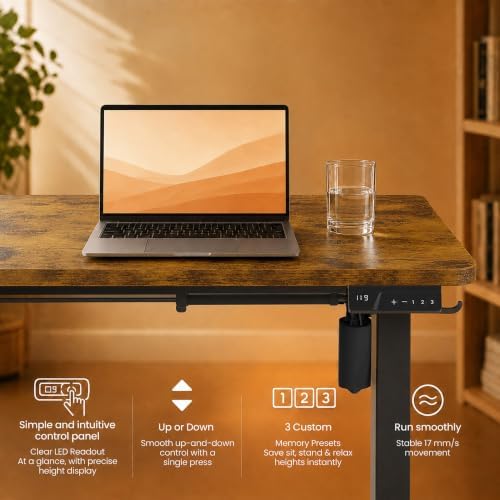 Electric Standing Desk, 40" x 24" Adjustable Height Sit Stand Desk, Small Space Workstation, Compact Computer Desk for Home Office, Stable Steel Frame (Rustic)