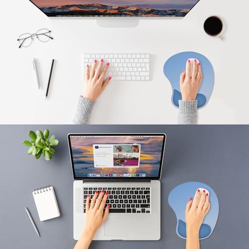ITNRSIIET Ergonomic Mouse Pad, Cushioned Gel Wrist Rest, Non-Slip Base, Smooth Surface, Compatible with All Mice for Office & Gaming, Desk Accessory, 9.5 x 8.2 inch, Blue