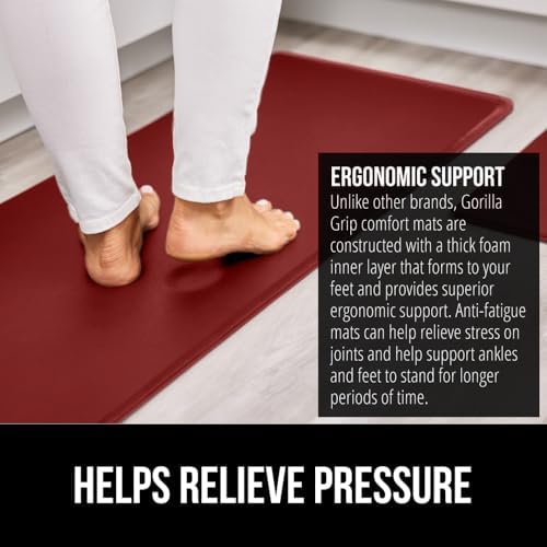 GORILLA GRIP Cushioned Kitchen Mats for Floor, 2 PK, 17x29+17x59, Red