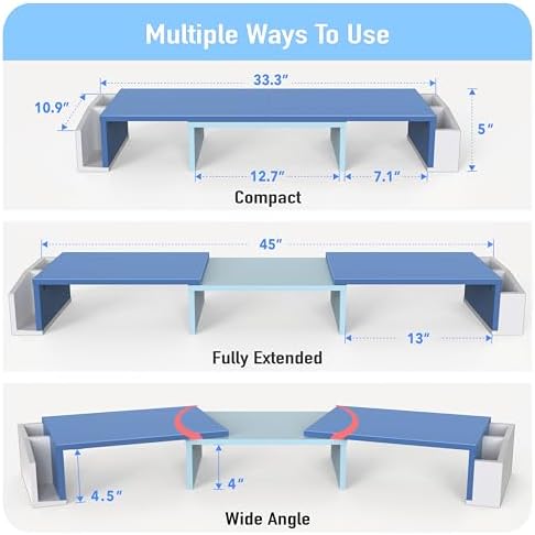 Simple Houseware Desk Dual Monitor Stand Riser with Drawer, Blue