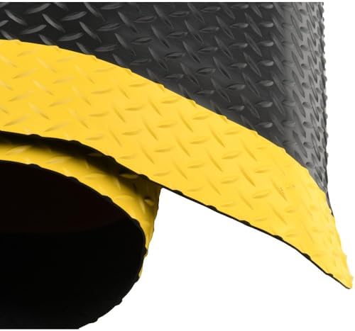 Anti-Fatigue Mat: 5' Long, 4' Wide, 1 Thick, Vinyl, Beveled Edges, Heavy-Duty - Diamond Plate Surface, Black & Yellow, for Dry Areas