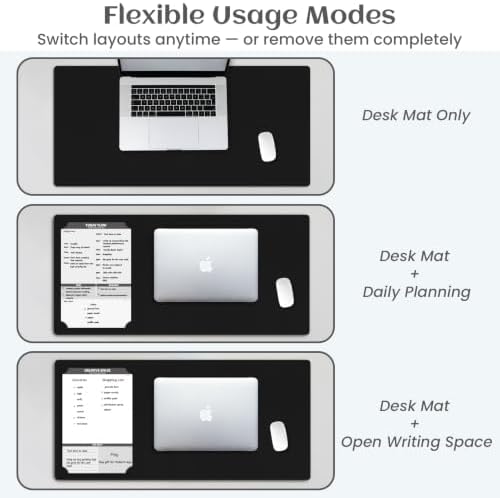 Leather Desk Pad Protector, Large Office Faux Leather Desk Mat, Non-Slip Large Mouse Pad, Flexible Desktop Dry Erase Planning Sheets Included - 16"x34" Obsidian Black