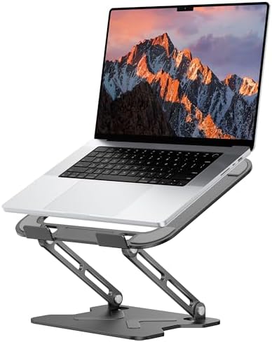 JCZT Adjustable Laptop Stand for Desk, Metal Foldable Laptop Riser, Black