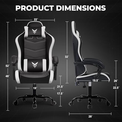 GTPLAYER Gaming Chair High Back Computer Chairs for Adults, Ergonomic Height Adjustable Recliner Chair 300lbs with Linkage Armrest and Lumbar Support for Home Office, White