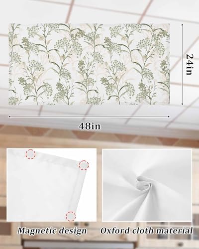 Sage Green Leaves Magnetic Fluorescent Light Covers for Ceiling Lights 2 x 4 Feet,Flower Herbs Floral Spring Summer Office Classroom Kitchen Drop Ceiling Light Covers Lighting Filters Shade 3 Packs