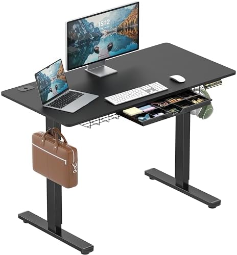 SHW 48-Inch Electric Height Adjustable Standing Desk w/Drawer, Black