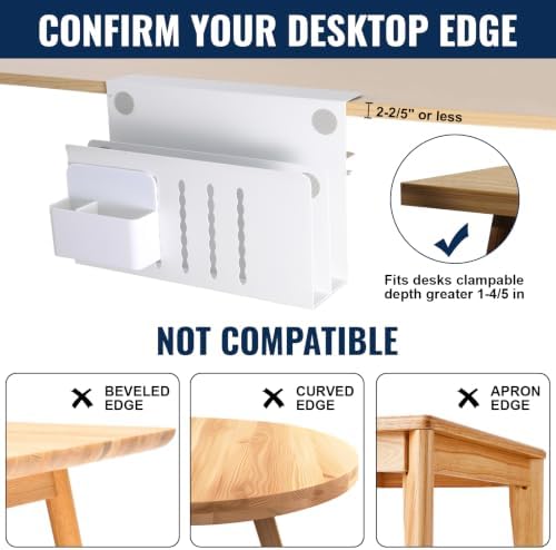 2 Tie Desk Side Storage, Under Desk Laptop Holder, White