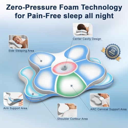Ergo Pillow for Sleep Apnea, Neck Pain & Snoring Relief, Cervical Neck Pillow for Side Sleeper,Orthopedic Memory Foam w/Ergonomic Neck Support, Medium Soft (White, Queen Size)