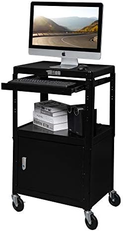 TUFFIOM AV Presentation Cart for Video Projector, Laptop Computer, Mobile Workstation Utility Media Cart for School Classroom Office, Rolling Storage Stand with Locking Cabinet Keyboard Shelf