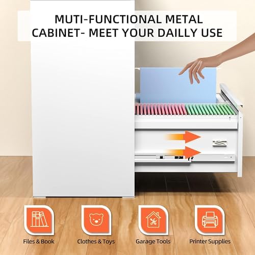 INTERGREAT Lateral File Cabinet 2 Drawer, White Metal File Cabinets for Home Office, Locking File Cabinet for Letter/Legal/F4/A4 Size Hanging Files, Easy Assembly, Name Tag