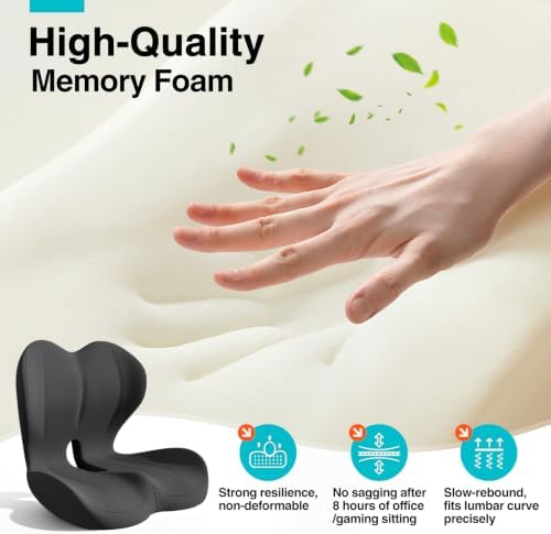 Seat Cushion for Office Chair and Car, L-Shaped Memory Foam Seat Cushions, Ergonomic Sciatica & Tailbone Pain Relief Cushion with Non-Slip Breathable Cover, Back Support for Office Chair-Dark Gray