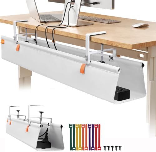 Under Desk Cable Management Tray No Drill,48Inch Cable Management,White