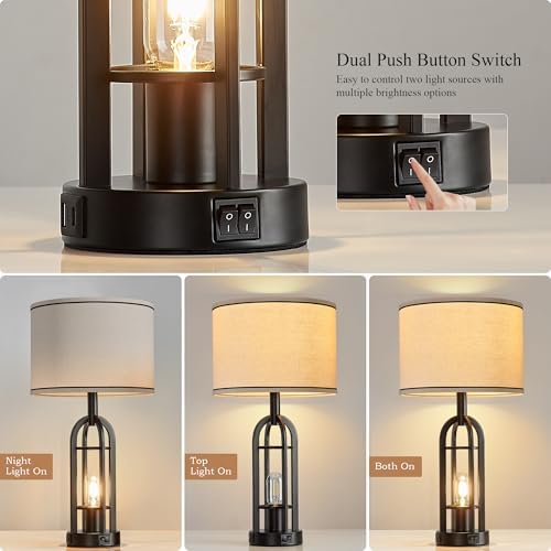 SRJJA 24" Black Table Lamps for Living Room Bedroom Set of 2, USB A+C