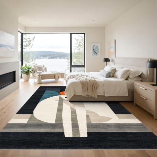 9'x12' Black White Cat Artistic Feline Design Washable Area Rug