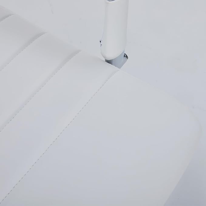 White Leather Ribbed Office Desk Chair, Ergonomic High-Back Executive Conference Room Chairs with Wheels, Adjustable Swivel Computer Task Chair with Arms and Thick Padded Seat