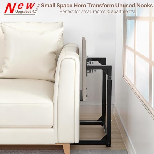 Tv Tray Table, 8-Level Adjustable Height Couch Side Table，90° Tilt Angle Adjustments C-Shaped End Table, with Phone & Tablet Slot Computer Desk for Sofa, Bed, Chair, Living Room（Lvory Gray）
