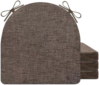 Chair Cushions for Dining Chairs 4 Pack 35D High-Density Foam Seat Cushions for Kitchen Chairs with Ties Non Slip and Removable Cover Chair Pads 16.5" x 16.5" x 2" (Brown)