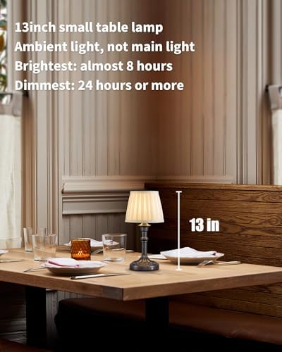 KDG Mottled Silver Cordless Table Lamps Set of 2, Beige Fabric Shade Light