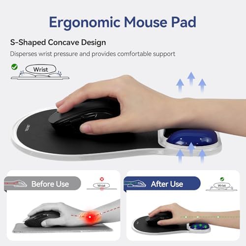 TECKNET Gel Mouse Pad with Wrist Rest for Relieve Wrist Pain Comfortably