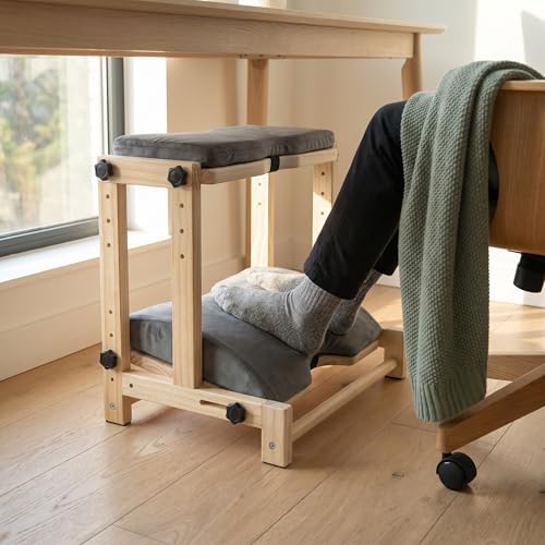 Double Step Foot Rest Under Desk,Adjustable Wooden Foot Stool with 4Heights