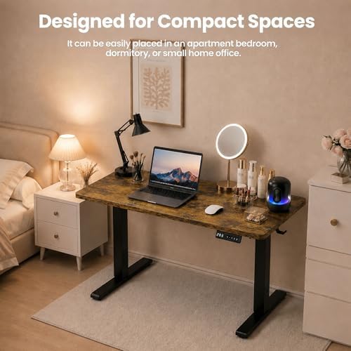 35" x 20" Electric Standing Desk, Compact Height Adjustable Desk for Small Spaces, Small Ergonomic Sit Stand Workstation for Home Office Bedroom Apartment (Rustic Brown)