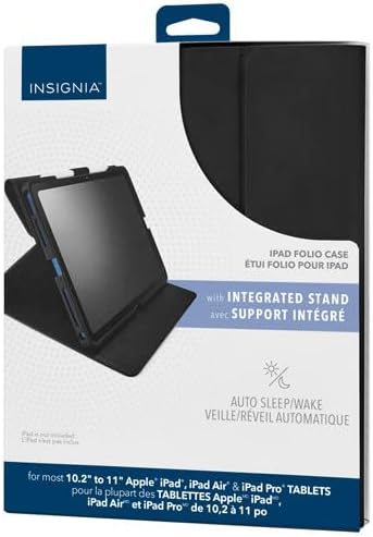 Insignia Universal Folio Case for iPad 10.2"–11" with Slim Stylus Pen, Black/White