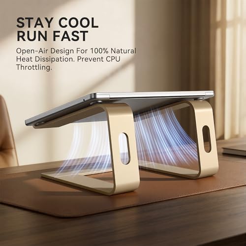 SOUNDANCE Laptop Stand, Aluminum Ergonomic Desk Riser, 10-15.6", Gold