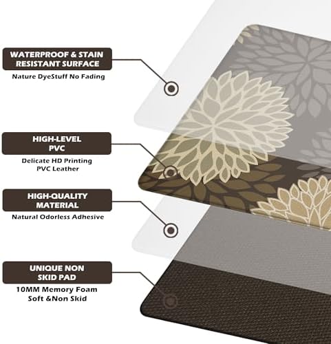 Kitchen Mats Set of 2 Cushioned Anti Fatigue Kitchen Rugs Non Slip Waterproof Runner Memory Foam Kitchen Floor Mat Comfort Standing Mat for Sink, Office, Laundry, Drak Brown
