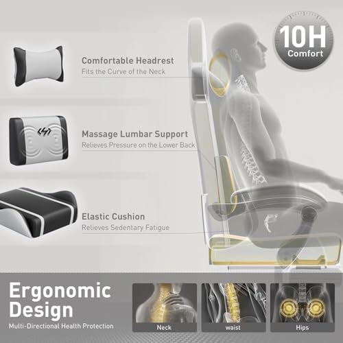 HLDIRECT High Back Gaming Chair, USB Massage Lumbar Support, Black&White