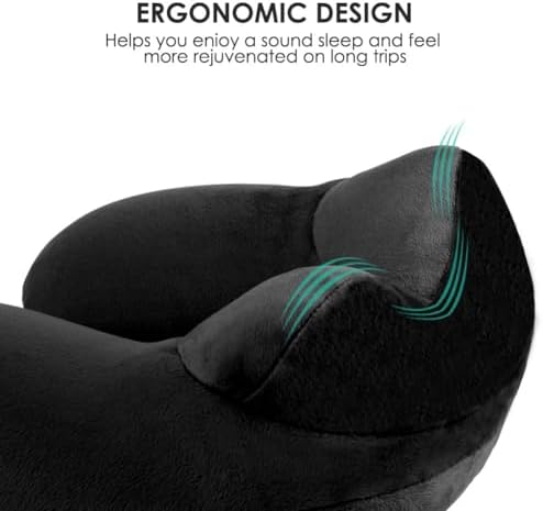 Inflatable Travel Pillow, Soft Velvet Inflatable Neck Pillow for Traveling, Airplanes, Train, Car, Office with Compact Bag, Breathable Washable Cover, Suit for Adults Sleeping - Black