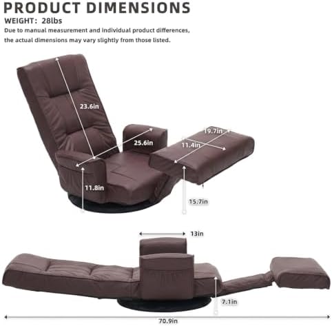 360° Swivel Floor Chair, 14-Position Adjustable Backrest & Footrest