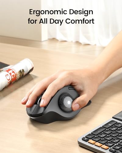 ProtoArc EM01 NL Wireless Trackball Mouse, Rechargeable Thumb Control, Gray