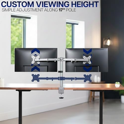 VIVO Dual Monitor Desk Mount, Heavy Duty Fully Adjustable Steel Stand, Holds 2 Computer Screens up to 30 inches and Max 22lbs Each, Gray Color, STAND-V002-GY