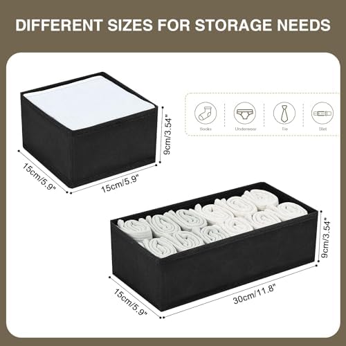 DIMJ Drawer Organizers - Set of 8 Foldable Closet Dividers for Baby Clothes, Socks, Belt, Tie (Black)