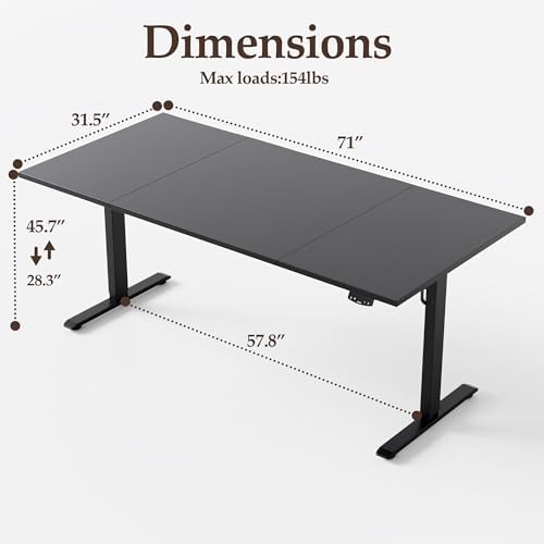 Klicelor 71 Inch Large Electric Standing Desk, Height Adjustable Office Desk, Sit Stand Up Computer Gaming Desk with Memory Preset, Three-Piece Desktop, Black