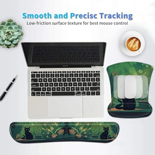 3Pcs Ergonomic Memory Foam Keyboard Wrist Rest Pad Set, Black Cat Leaf