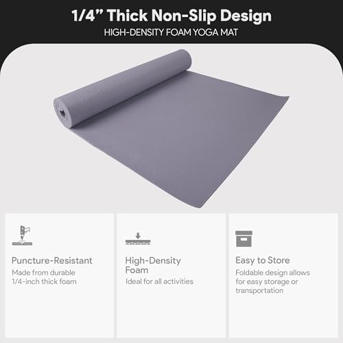Fitvids All Purpose 1/4-Inch High Density Anti-Tear Exercise Yoga Mat with Carrying Strap with Optional Yoga Blocks, Multiple Colors