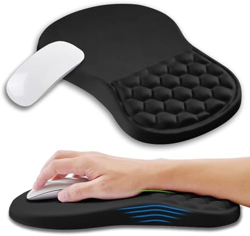 Ergonomic Mouse Pad Wrist Support with Memory Foam Massage Bulge, Carpal Tunnel Pain Relief Mousepad Wrist Rest for Mouse(12x8 inch, Black)
