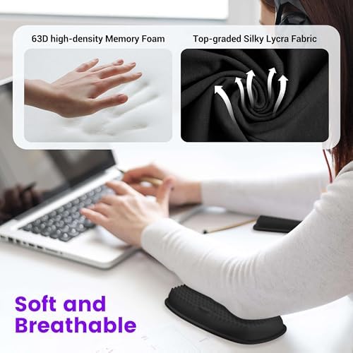MEKASS Elbow Pad for Desk, Thicken & Large Memory Foam Elbow Rest Padding with Non-Slip, Ergonomic Desk Edge Cushion, Armrest Pad Wrist Rest Comfort Support for Office Home (2 Pcs Black)